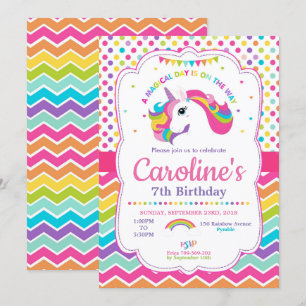 Unicorn Birthday Party Invitations Rainbow