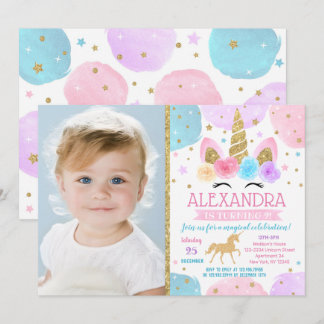 Unicorn Birthday Party Invitations with Photo
