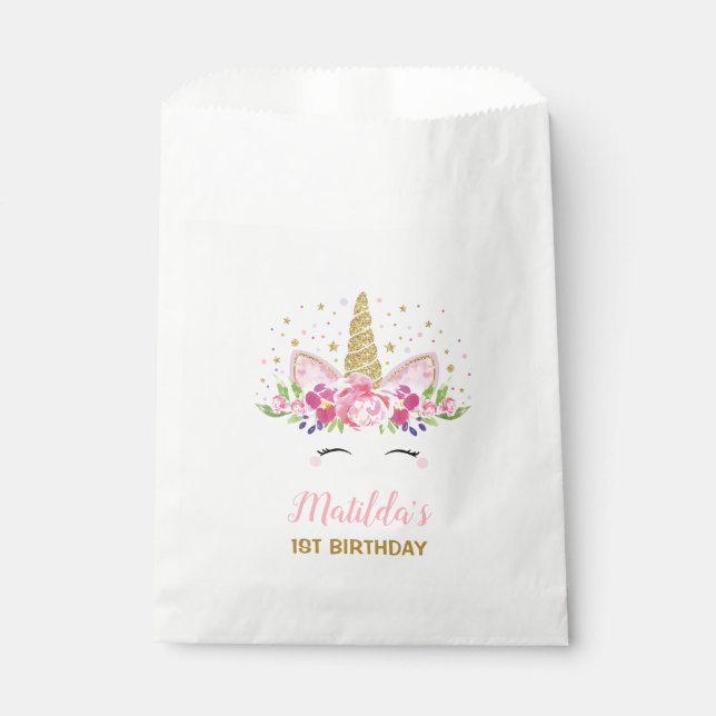 Unicorn Birthday Party Magical Rainbow Floral Favour Bags (Front)