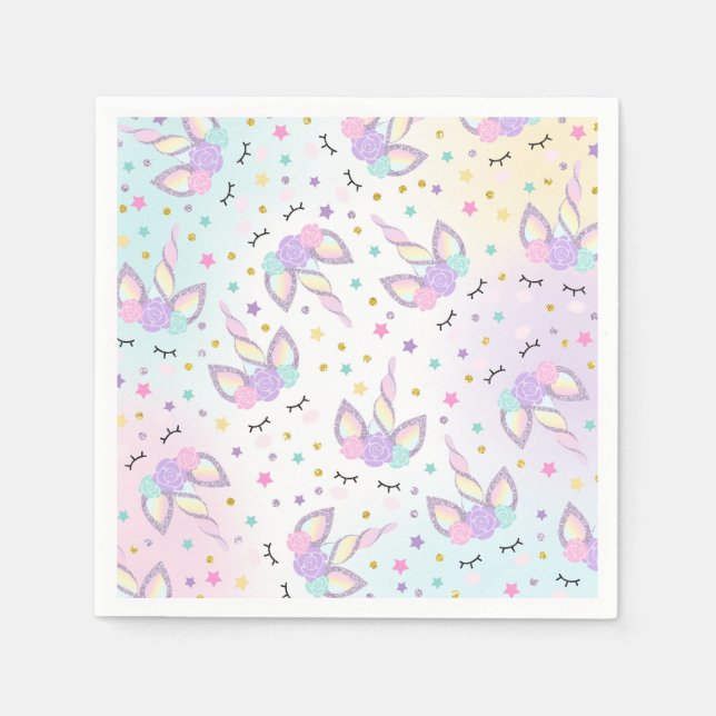 Unicorn Birthday Party Napkin Whimsical Unicorn (Front)