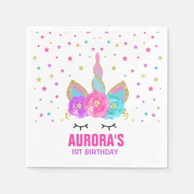 Unicorn Birthday Party Napkin Whimsical Unicorn (Front)