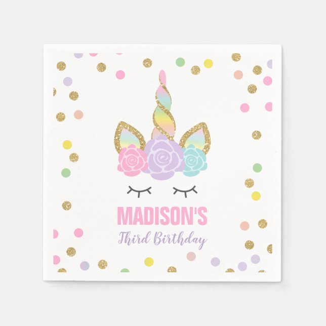 Unicorn Birthday Party Napkin Whimsical Unicorn (Front)