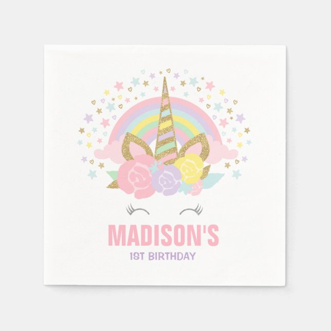 Unicorn Birthday Party Napkin Whimsical Unicorn (Front)