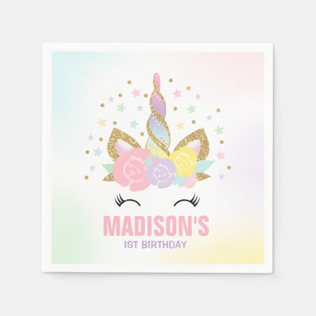 Unicorn Birthday Party Napkin Whimsical Unicorn (Front)