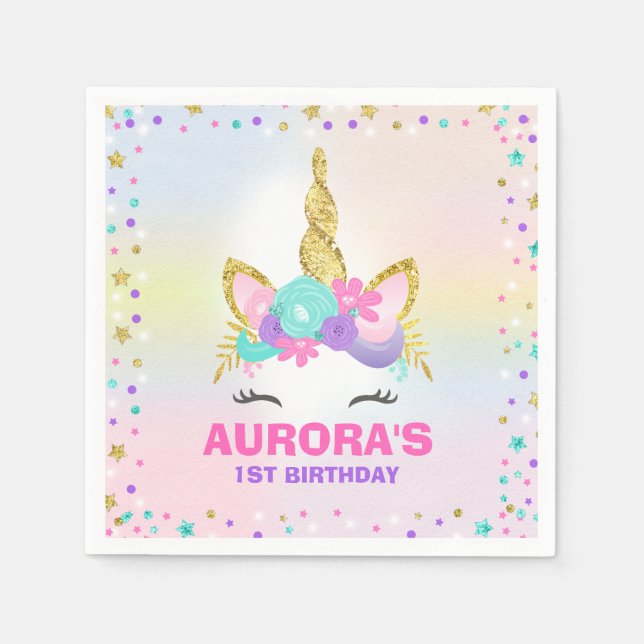 Unicorn Birthday Party Napkin Whimsical Unicorn (Front)