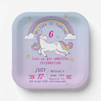 Unicorn Birthday Party Paper Plate for Girls
