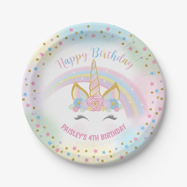 Unicorn Birthday Party Paper Plates (Front)
