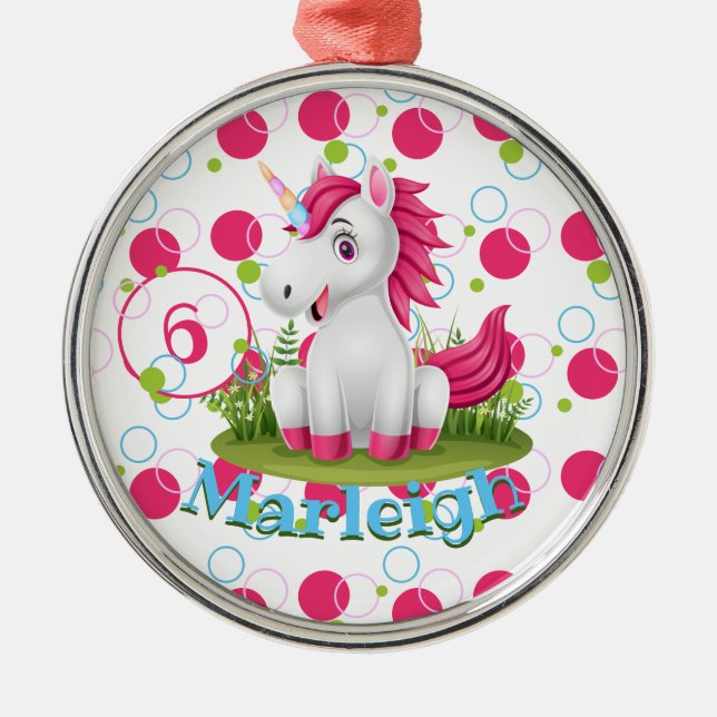 Unicorn Birthday Party Personalised Metal Tree Decoration (Front)