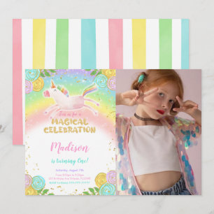 Unicorn Birthday Party Photo Invitation