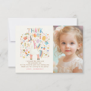 Unicorn Birthday Party Photo Thank You Card