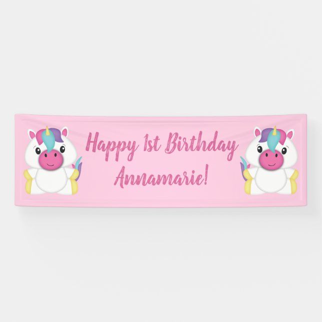 Unicorn Birthday Party Pink Banner (Horizontal)