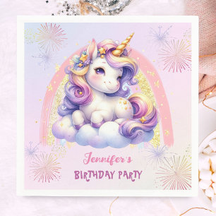 Unicorn Birthday Party Purple Pink & Gold Napkin