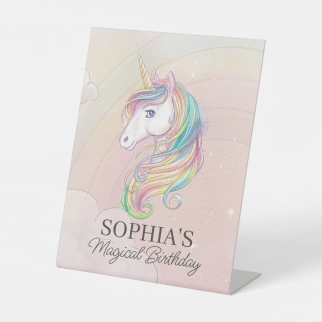 Unicorn birthday party rainbow party sign (Front)