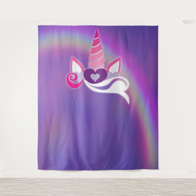 Unicorn Birthday Party Rainbow Photo Backdrop Tapestry (Front)