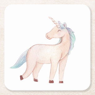 Unicorn Birthday Party Square Paper Coaster