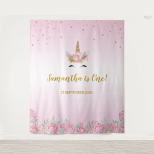 Unicorn Birthday Party Tapestry Backdrop Banner