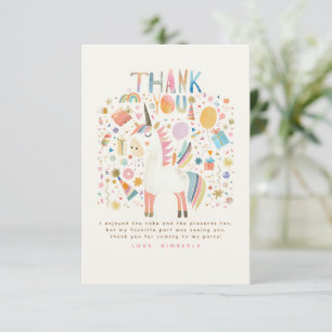Unicorn Birthday Party Thank You Card
