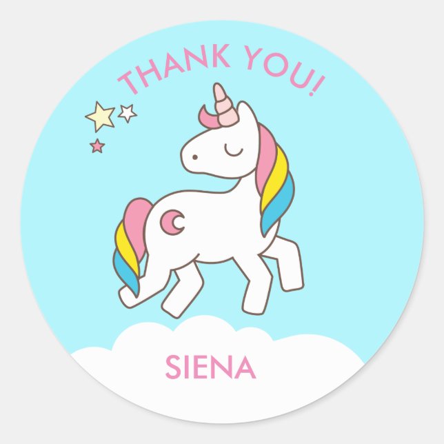 Unicorn Birthday Party Thank You Classic Round Sticker (Front)