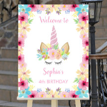 Unicorn Birthday Party Welcome Sign Poster Magical