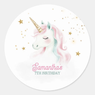 Unicorn Birthday, Pastel Unicorn, Rainbow Classic Round Sticker
