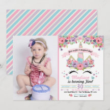 Unicorn Birthday Photo Invitation