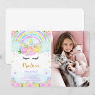 Unicorn Birthday Photo Invitations