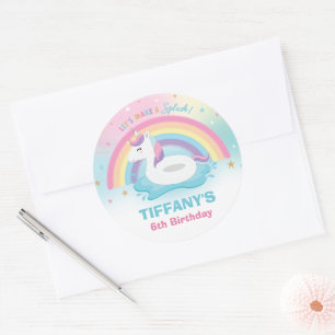 Unicorn Birthday Pool Party Rainbow Unicorn Favour Classic Round Sticker