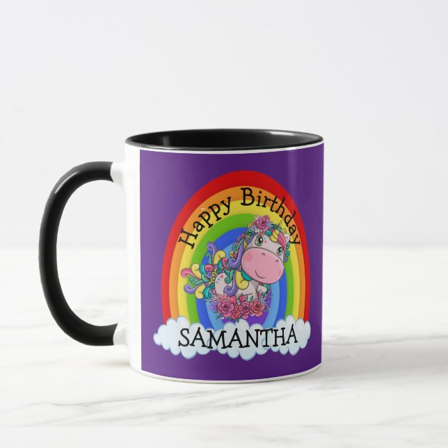 Unicorn BIRTHDAY Purple Mug (Left)