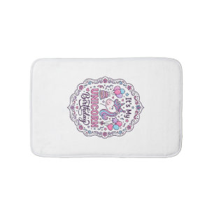 Unicorn Birthday Queen of Unicorn Land Trendy Grap Bath Mat