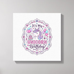 Unicorn Birthday Queen of Unicorn Land Trendy Grap Canvas Print