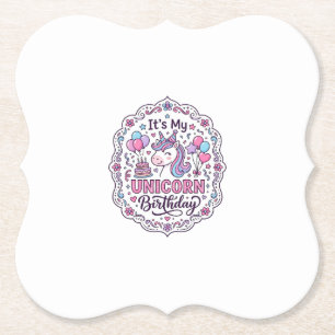 Unicorn Birthday Queen of Unicorn Land Trendy Grap Paper Coaster