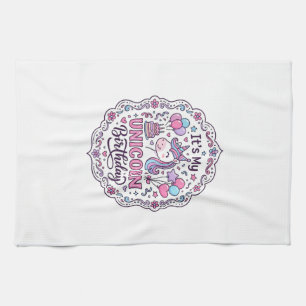 Unicorn Birthday Queen of Unicorn Land Trendy Grap Tea Towel