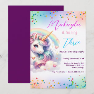 Unicorn Birthday Rainbow Party Customisable Invitation