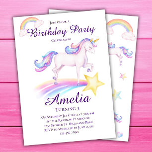 Unicorn Birthday Rainbow Unicorn Birthday Party Invitation
