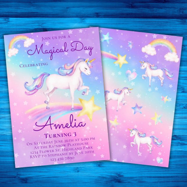 Unicorn Birthday Rainbow Unicorn Birthday Party Invitation (Creator Uploaded)