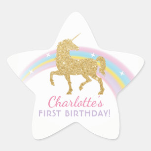 Unicorn Birthday Star Favour Stickers