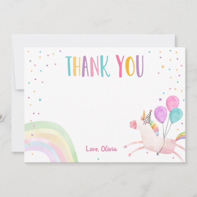 Unicorn Birthday Thank you card Pink Magical (Front)