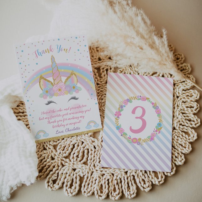 Unicorn Birthday Thank You Card, Unicorn Party (Creator Uploaded)