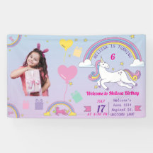 Unicorn Birthday Vinyl Banner- Custom Name & Photo
