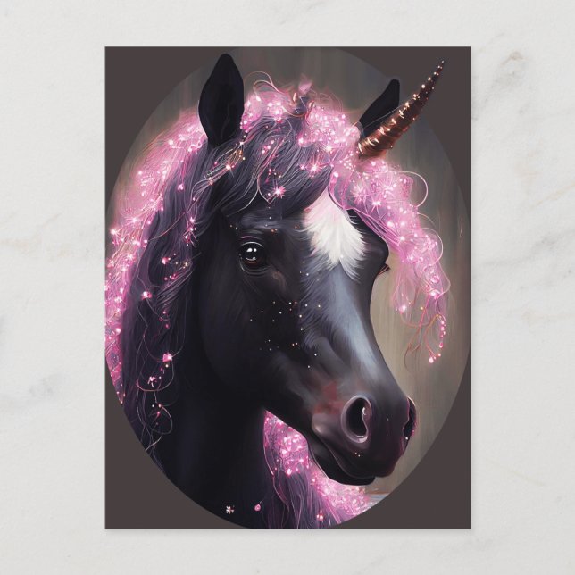 Unicorn Black and Pink Fairy Fantasy Creature  Postcard (Front)