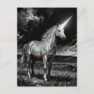 Unicorn Black and White Postcard