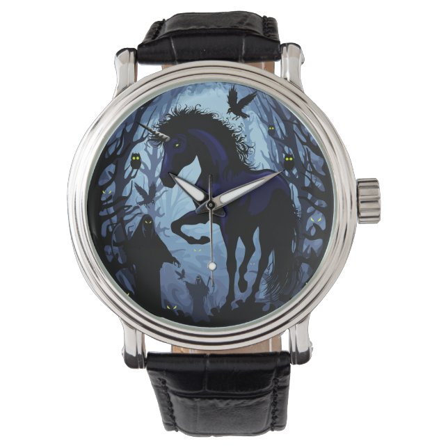 Unicorn Black Magic Fairy in Dark Forest Watch (Front)