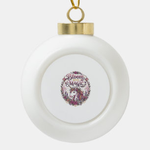 Unicorn Bloom with Magic POD Ready White Backgroun Ceramic Ball Christmas Ornament