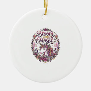 Unicorn Bloom with Magic POD Ready White Backgroun Ceramic Tree Decoration