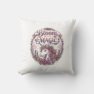 Unicorn Bloom with Magic POD Ready White Backgroun Cushion