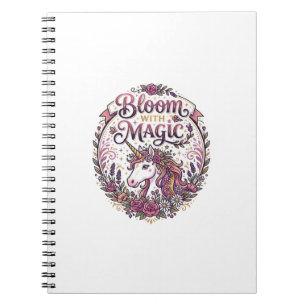 Unicorn Bloom with Magic POD Ready White Backgroun Notebook