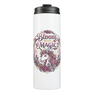 Unicorn Bloom with Magic POD Ready White Backgroun Thermal Tumbler