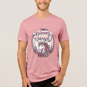 Unicorn Bloom with Magic POD Ready White Backgroun Tri-Blend Shirt