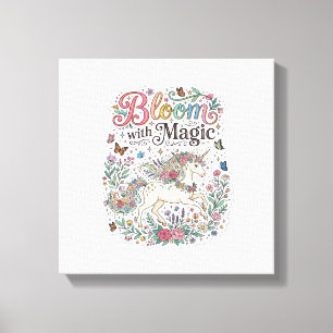 Unicorn Bloom with Magic Premium Vector Typography Canvas Print