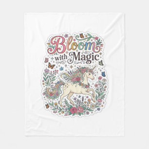 Unicorn Bloom with Magic Premium Vector Typography Fleece Blanket